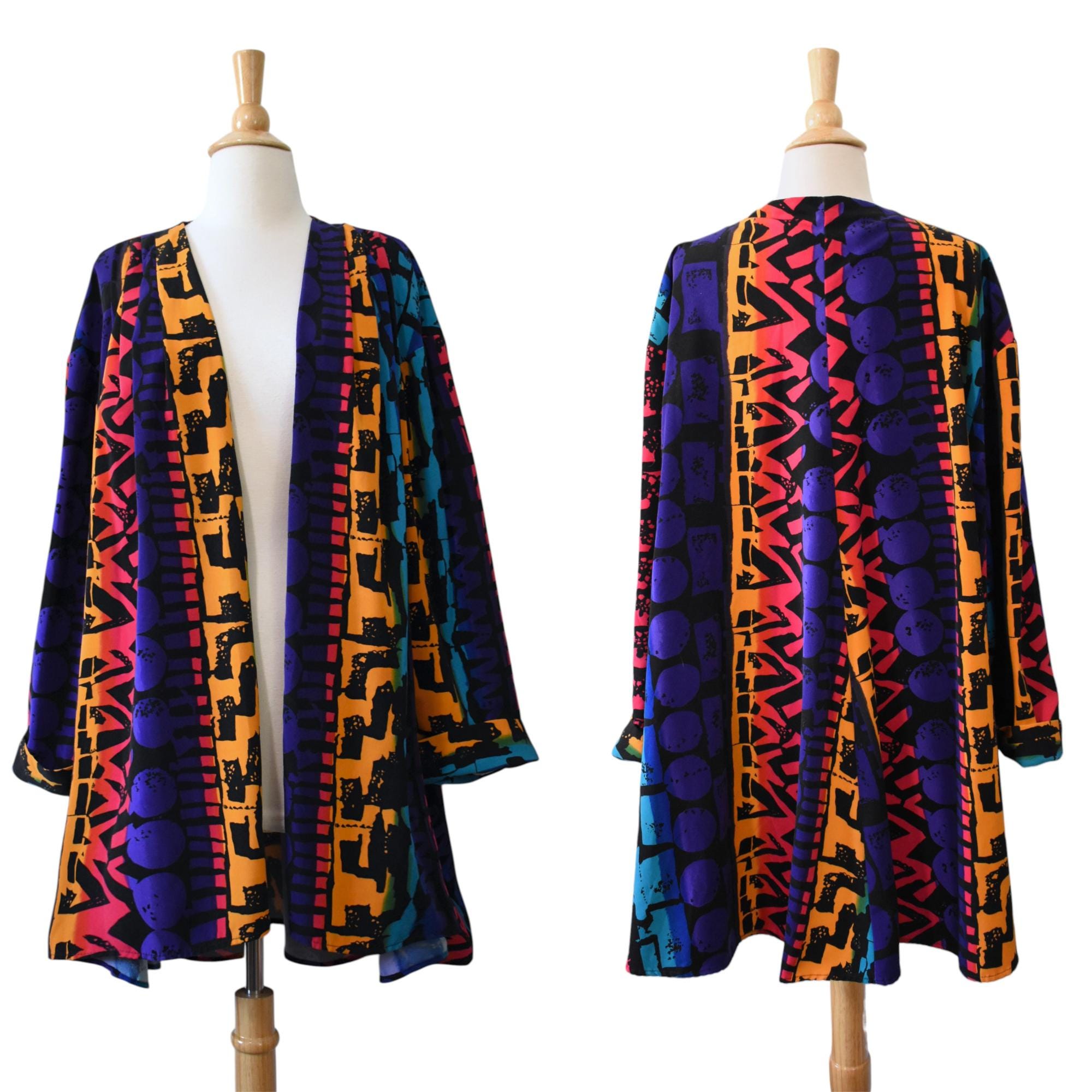 Vintage 80s Blazer Sharon Anthony VOLUP Abstract Rainbow Postmodern A-Line Chevron Back Trapeze Swing Jacket Swimsuit Cover