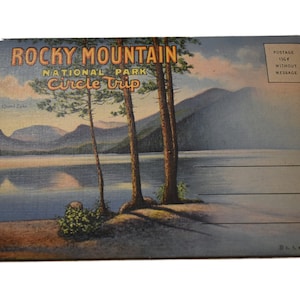 Vintage jaren 30 ansichtkaart Rocky Mountain souvenir toeristische accordeon uitvouwbare foto schilderachtige locaties collectie dode inventaris ansichtkaarten kortstondig papier