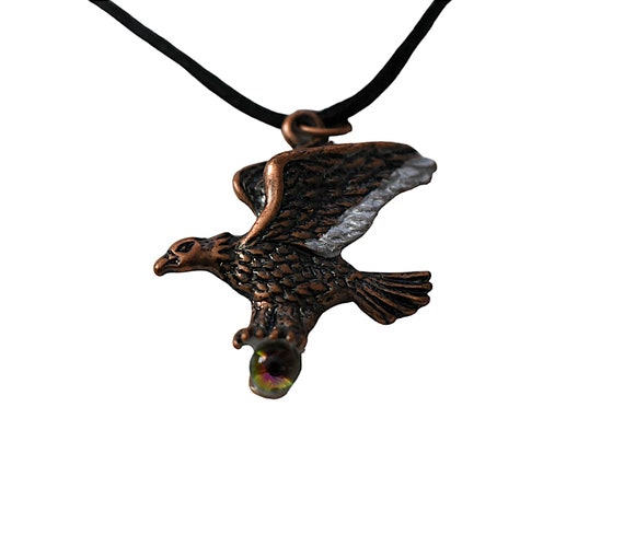 Vintage 90s Necklace Novelty Copper Bald Eagle Bi… - image 1