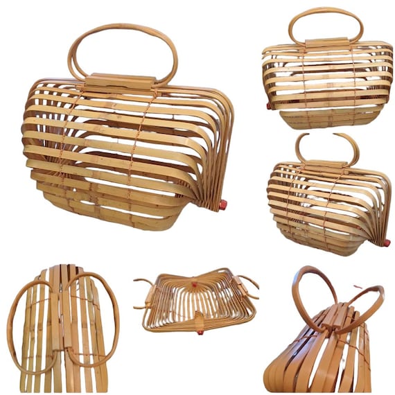 Vintage 40s Purse Japanese Bamboo Cage Expanding … - image 2