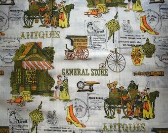 Vintage jaren 60 gordijnen halverwege de eeuw Americana koloniale nieuwigheid Print General Store Antiek Katoen lusgordijnen gordijnen panelen Volant veel 6st
