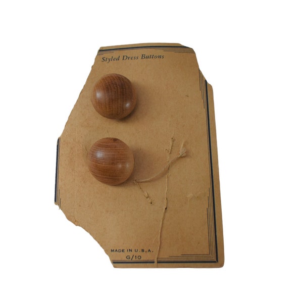 Vintage 40s Buttons Deadstock Wood Dome Sportswear Coat Trim 2pcs 23mm