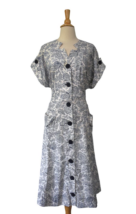 Vintage 40s Dress Penneys Frocks Volup Navy Blue … - image 2