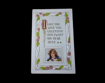 Antique Valentines Postcard Novelty Sweet Nothings I Love You Note Unused Deadstock Embossed Gilded Post Card Paper Ephemera