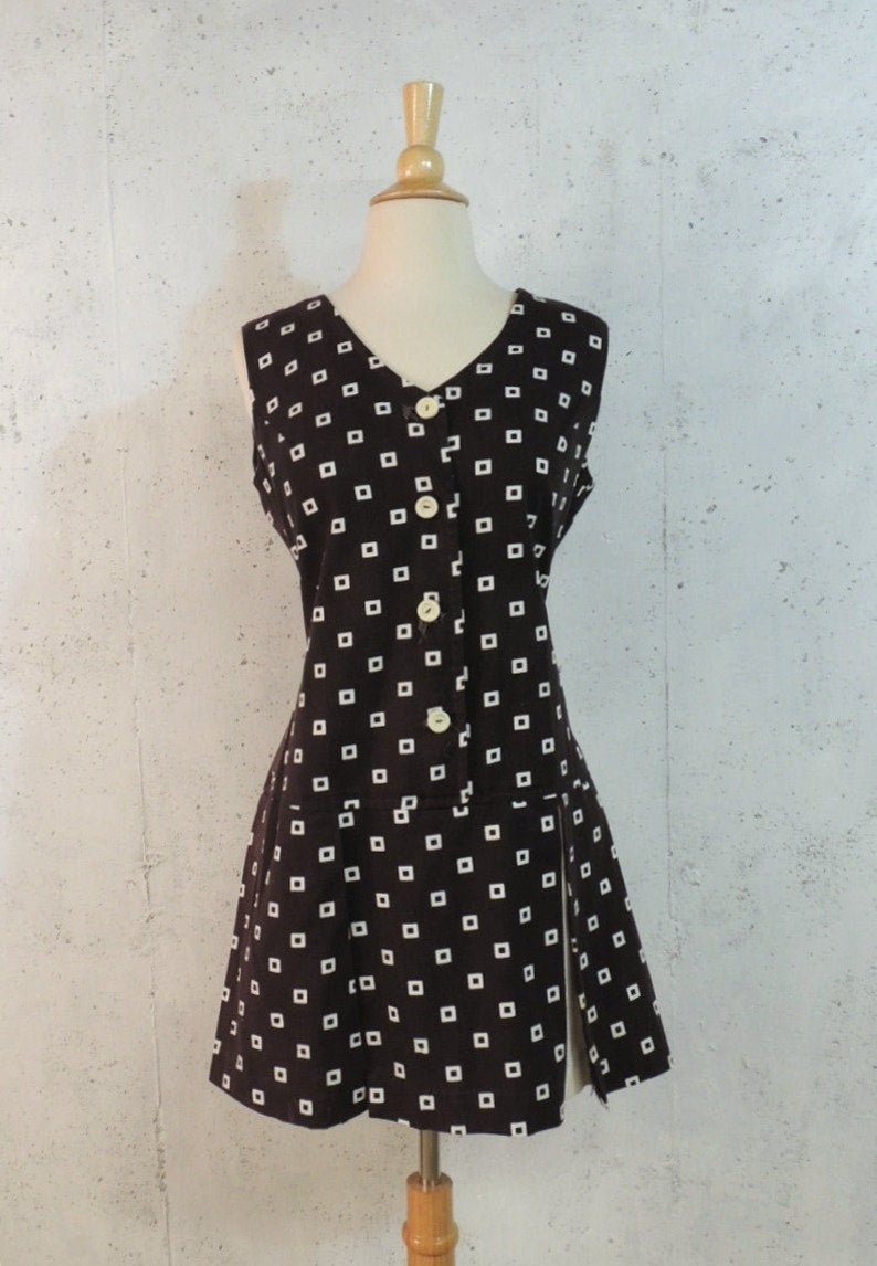 Vintage 60s Romper Byer Black White Geometric Squares Peep Shorts Skorts Tennis Jumper