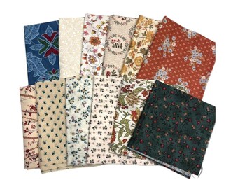 Vintage Fabric Lot 70s 80s Floral Calico Chintz Feedsack Country Farmhouse Large Cotton Swatches Quilt Patchwork Pillow Crafts 12pcs