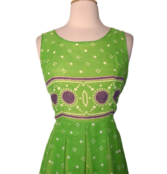 Vintage 70s Dress  Apple Green Lavender Pink Mand… - image 3