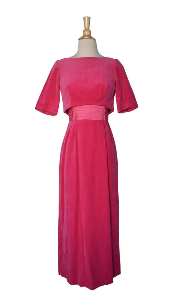 Vintage 60s Dress  Barbiecore Hot Rose Pink Velve… - image 3