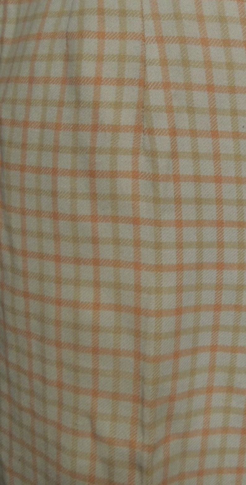 Vintage 50s Pants Rockabilly Melon Tan Grid Plaid Soft Cotton Blend High Waist Clam Diggers Pedal Pushers Capris
