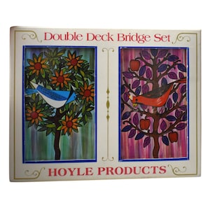 Cartas de Baralho Vintage Anos 90 Kent Hoyle Produtos Novidade Arco-Íris Árvore Flores Azul Vermelho Pássaro Dois Baralhos Completos Caixa Bridge Conjunto de Presente
