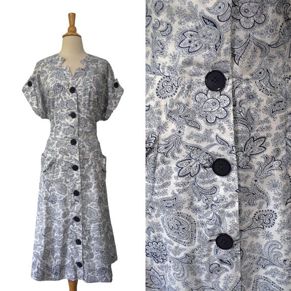 Vintage 40s Dress Penneys Frocks Volup Navy Blue … - image 1