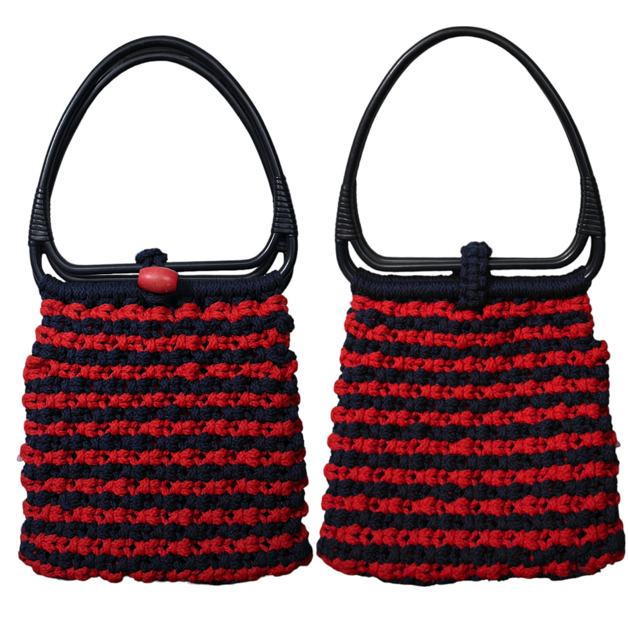 40 Retro Tote Bags: The Ultimate Fashion Accessory 23 Vintage 60s Purse 70s Dark Blue Cherry Red Macrame Crochet Double…