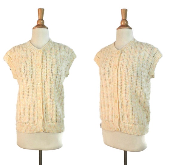 Vintage 70 Vest / Crochet Pastel Peach Melon Pink