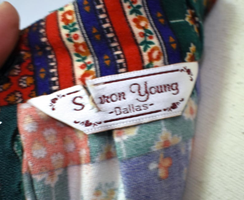 Vintage 80s Skirt Sharon Young Floral Stripe Calico Homespun Patchwork ...