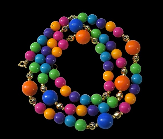 Vintage Gumball Necklace MOD Groovy Vivid Rainbow… - image 1