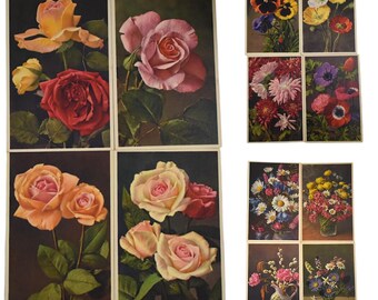 Lote de postales vintage de los años 40, sin usar, Thor E Gyger Adelboden Suiza, arreglos florales en jarrones, ramos de margaritas, artículos de papel efímero, lote de 12 piezas.