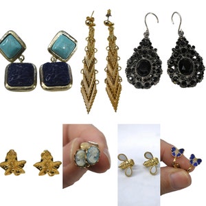 Vintage Earring Lot Monet Avon Dangle Marcasite Cameo Novelty Butterfly Bumble Bee Maple Leaf Clip Ons Post Wire Set