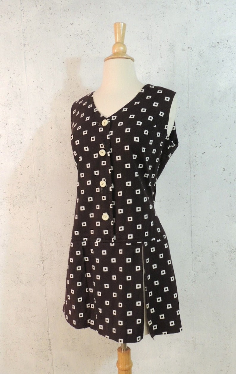 Vintage 60s Romper Byer Black White Geometric Squares Peep Shorts Skorts Tennis Jumper
