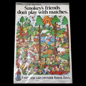 Póster vintage de los años 60, raro, sobre incendios forestales del Smokey Bear, Departamento de Agricultura de EE. UU., promocional, original, envuelto, nunca abierto, Departamento de Bosques de Pensilvania, 18 x 13 pulgadas