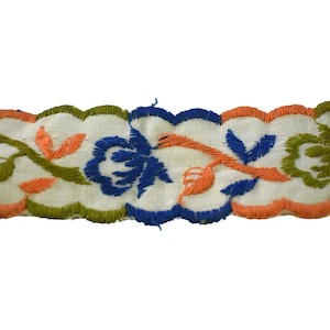 Cinta vintage de los años 60 con borde festoneado bordado, estilo floral bávaro holandés, 2,77 yardas