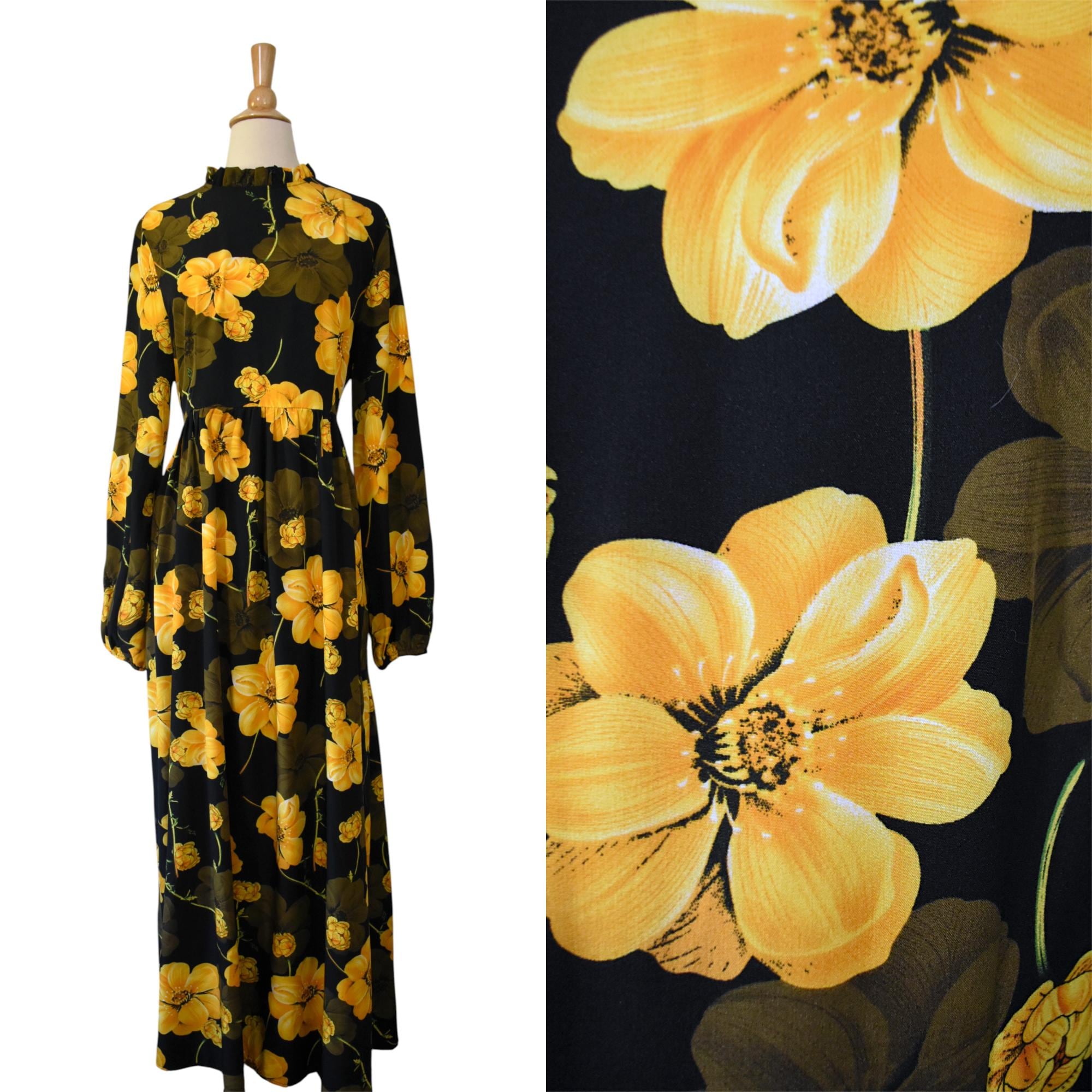 akira black and white dress Black Velvet Floral Print Maxi Dress (S) – Shops Silver main image 0