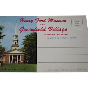 Vintage 50s Postcard Henry Ford Museum Souvenir Tourist Accordion Fold Out Photo Scenic Sites Unused Deadstock Postcards Paper Ephemera