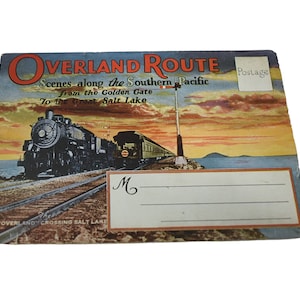 Cartolina antica del 1900, souvenir turistico della Southern Pacific Overland Route, pieghevole, panoramica, inutilizzata, scorta morta, effimera ferroviaria