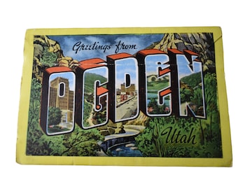 Vintage 40s Postcard Ogden Utah Souvenir Tourist Accordion Fold Out 18 Photo Bryce Cannon Mormon Church Sites Deadstock Paper Ephemera