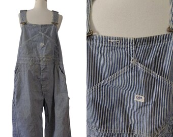 Vintage 60er Jahre Latzhose Lee Hickory Gestreifte Ungewöhnliche Tasche Union Sanforized Arbeitstier GROSSE Herren Denim Latzhose 42 in Taille