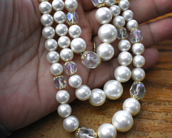 Vintage 50s Necklace Japan 3 Strand Faux Pearl Fa… - image 3