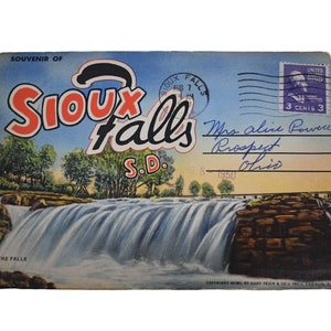 Vintage 50s Postcard Sioux Falls South Dakota SD Souvenir Tourist Accordion Fold Out Photo Scenic Sites Paper Ephemera