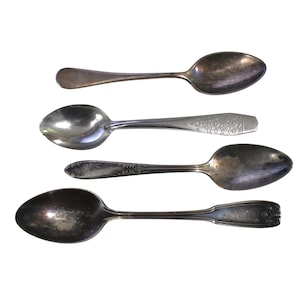 Vintage Löffel Lot Edelstahl Sterling Teller Rogers Gorham NSC Gravur kunstvolle gemischte Muster Kinder Kleinkinder Sortiment
