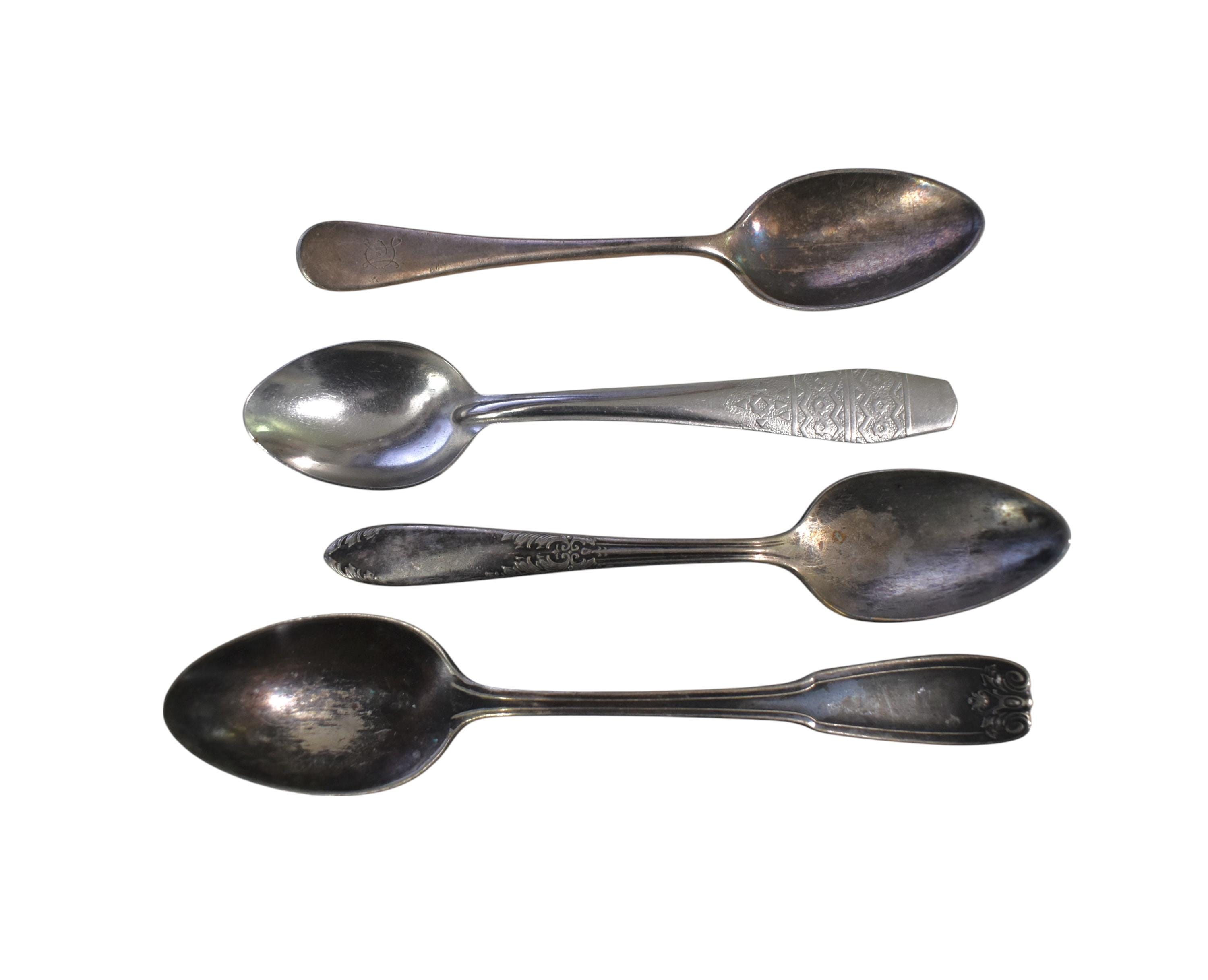 Vintage Spoon Lot Stainless Sterling Plate Rogers Gorham NSC Engraved Ornate Mixed Patterns Childrens Toddlers Assortment