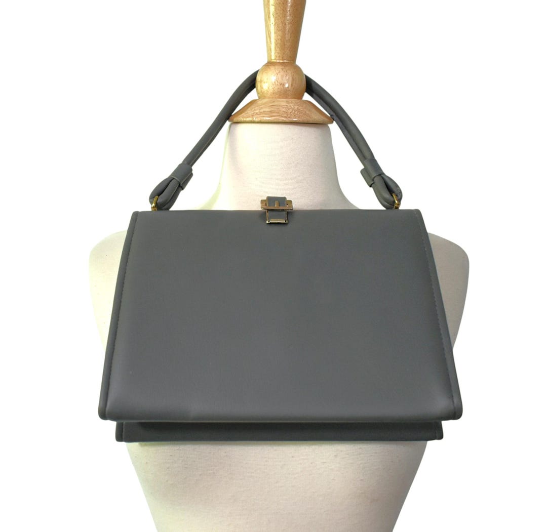Vintage 60s Purse JR MOD Mid Century Pewter Gray Faux Leather Belt ...
