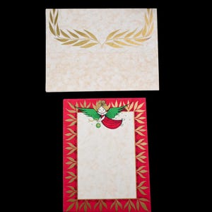 Cartes de Noël vintage Deadstock des années 80 actuel Gilded Angels stationnaire papier cartonné pour les fêtes, lot de 6 enveloppes