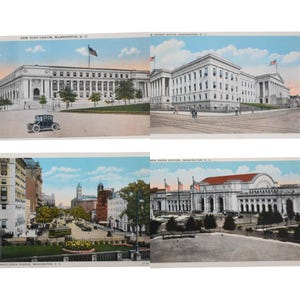 Lot de cartes postales anciennes, Washington DC, bureau de poste de Penn Ave, brevet de la nouvelle gare Union, 4 pièces en papier teinté à la main, collection éphémères