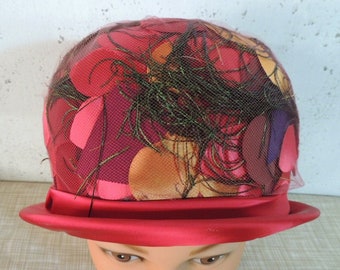 Vintage 50s Hat Lynn Brooke Lush Deep Rose Pink Sateen Satin  display picture 3