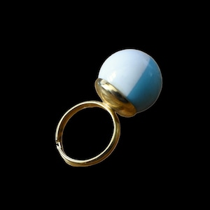 Vintage 60s Ring Space Age MOD Aqua Blue White Gum Ball Twiggy Era Style Plastic Bauble Orb Mounted
