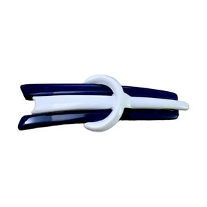Vintage 80s Barrette does 60s MOD Postmodern Mallrat Groovy Navy Blue White Plastic Large Hair Clip 4 inch