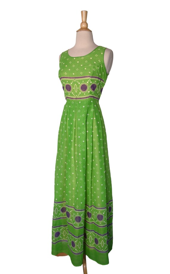 Vintage 70s Dress  Apple Green Lavender Pink Mand… - image 7