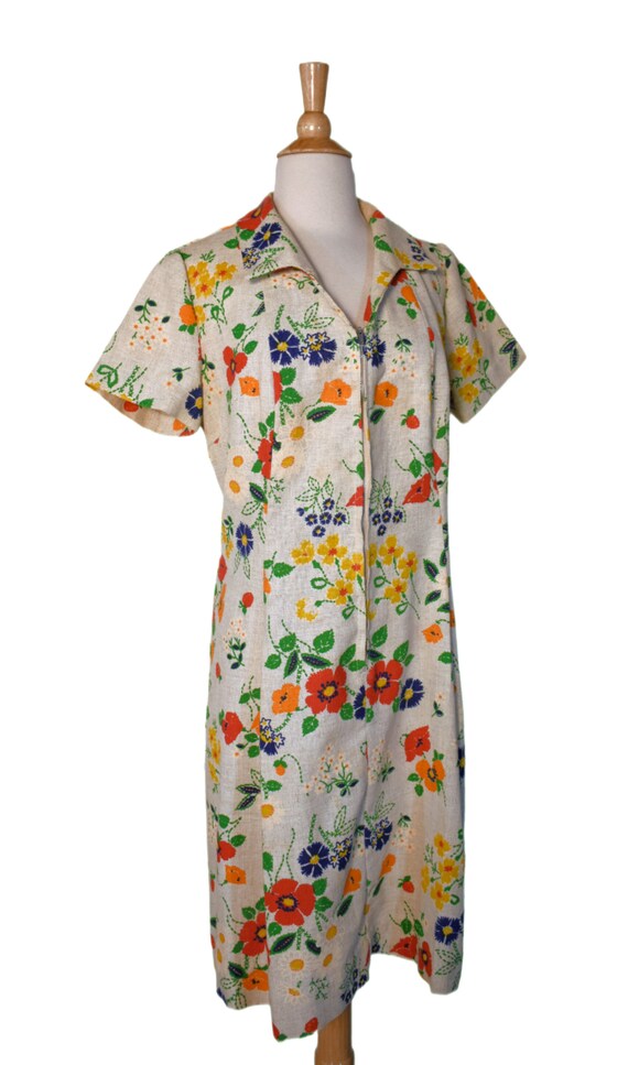 Vintage 70s Dress Volup Poppy Daisy Wildflower Pr… - image 3