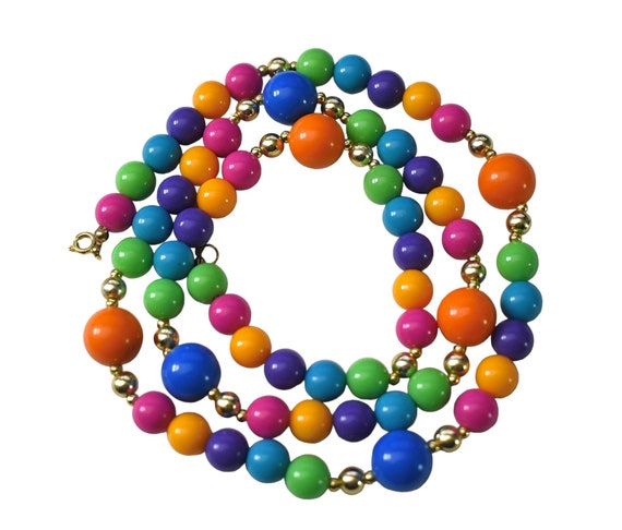 Vintage Gumball Necklace MOD Groovy Vivid Rainbow… - image 2