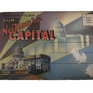 Vintage jaren 30 ansichtkaart Washington DC hoofdstad souvenir toeristische accordeon uitvouwbare foto schilderachtige site dode inventaris ansichtkaarten papier kortstondig