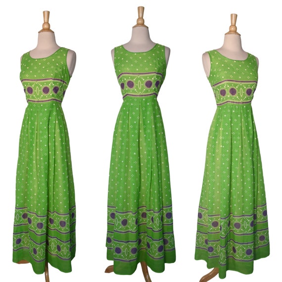 Vintage 70s Dress  Apple Green Lavender Pink Mand… - image 1