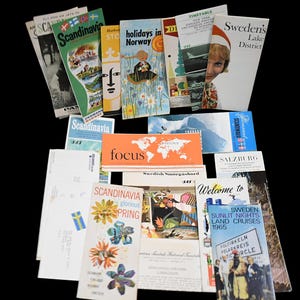 Vintage Travel Lot 60er 70er Jahre Norwegen Schweden Skandinavisch Österreich Hotel Ski Aktivität Pan Am SAS Broschüren Preisführer Karten Fahrpläne 19stk