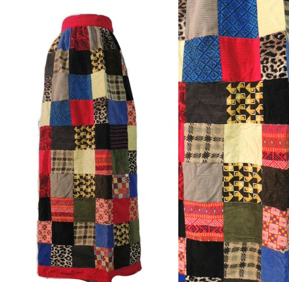 Vintage 70s Skirt / Bohemian Corduroy Animal Print