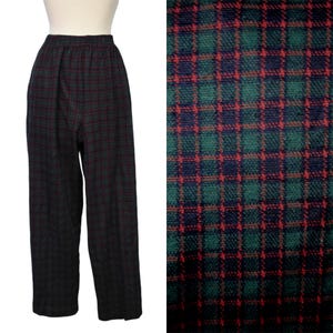 Vintage 80s Pants Alfred Dunner Academia Red Green Tartan Plaid Pull On Straight Leg Preppy Slacks Casual Womens Wear