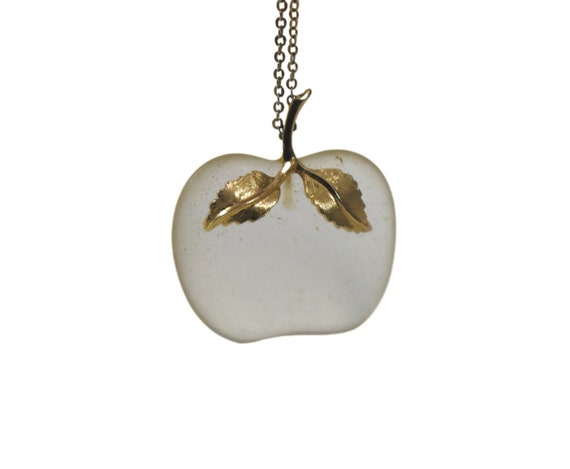 Vintage 80s Necklace Novelty Lucite Apple Fruit P… - image 3
