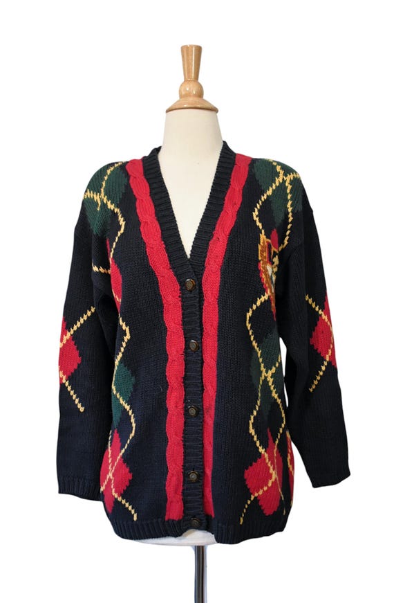 argue 2WAY 90s CARDIGAN アーギュー　カーディガン Vintage 90s Cardigan Eagles Eye Novelty Print Americana Argyle