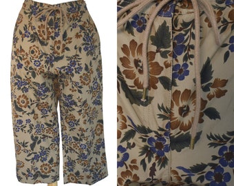 Vintage 90er Jahre Hose Ralph Lauren Boho Khaki Floral Lowride Relaxed Fit Straight Leg Cropped Capris